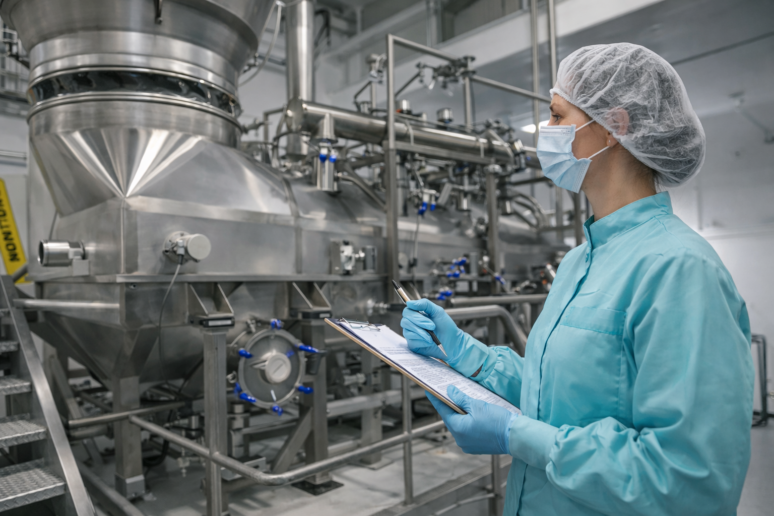 Elise Biopharma CDMO, Spray Drying image with woman and bioreactors